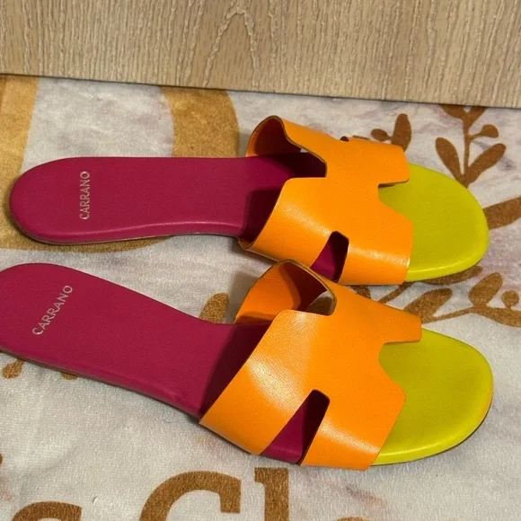 3/$30 Carrano Nayeli Leather Slide Sandal - Multi-Tangerine - Picture 6 of 8